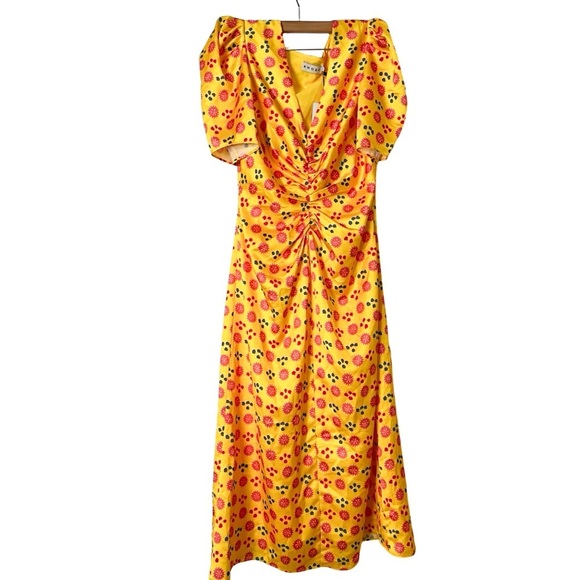 NWT RHODE Maci Floral V-Neck Dress in Yellow Sundial Canary Sz 4 - Picture 2 of 6